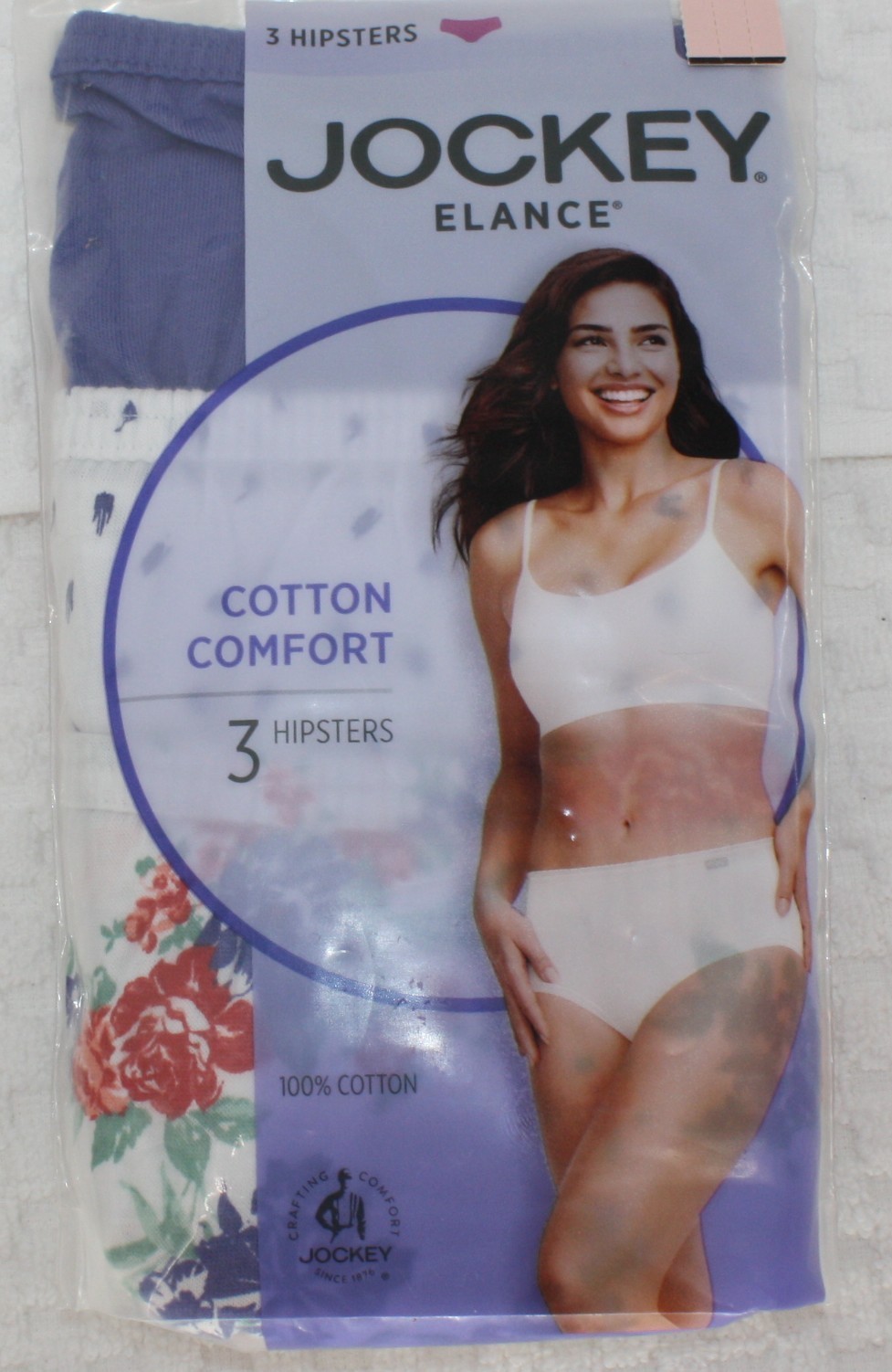 New 3 pk JOCKEY covered waistband 100% cotton HIPSTER PERIWINKLE WHITE FLORAL