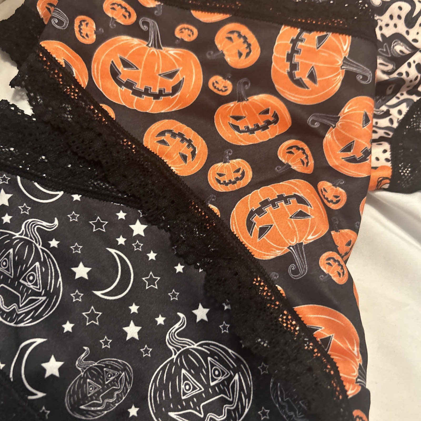 Morvia 3pk lace trim goth Skater Emo Goth panties M Blk Orange Skull Jack-o-lan