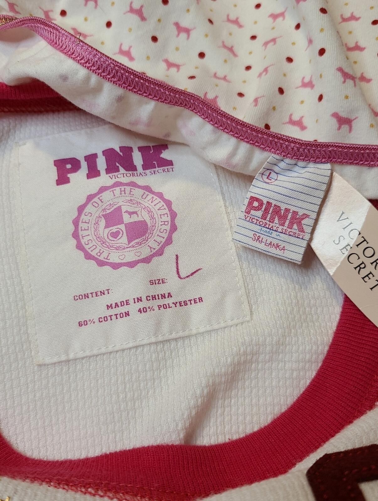 Rare VTG VS PINK Graphic Cotton Thermal Tee & Panty Set Size Lg