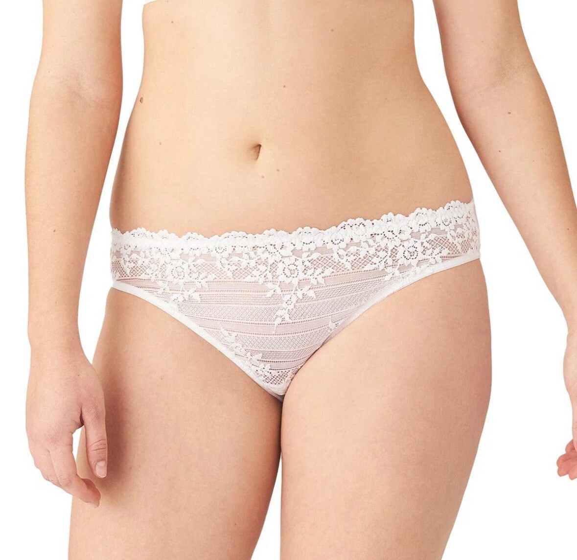 WACOAL 64391 ~ WHITE ~ EMBRACE LACE SEMI SHEER BIKINI PANTIES ~ SIZE XL