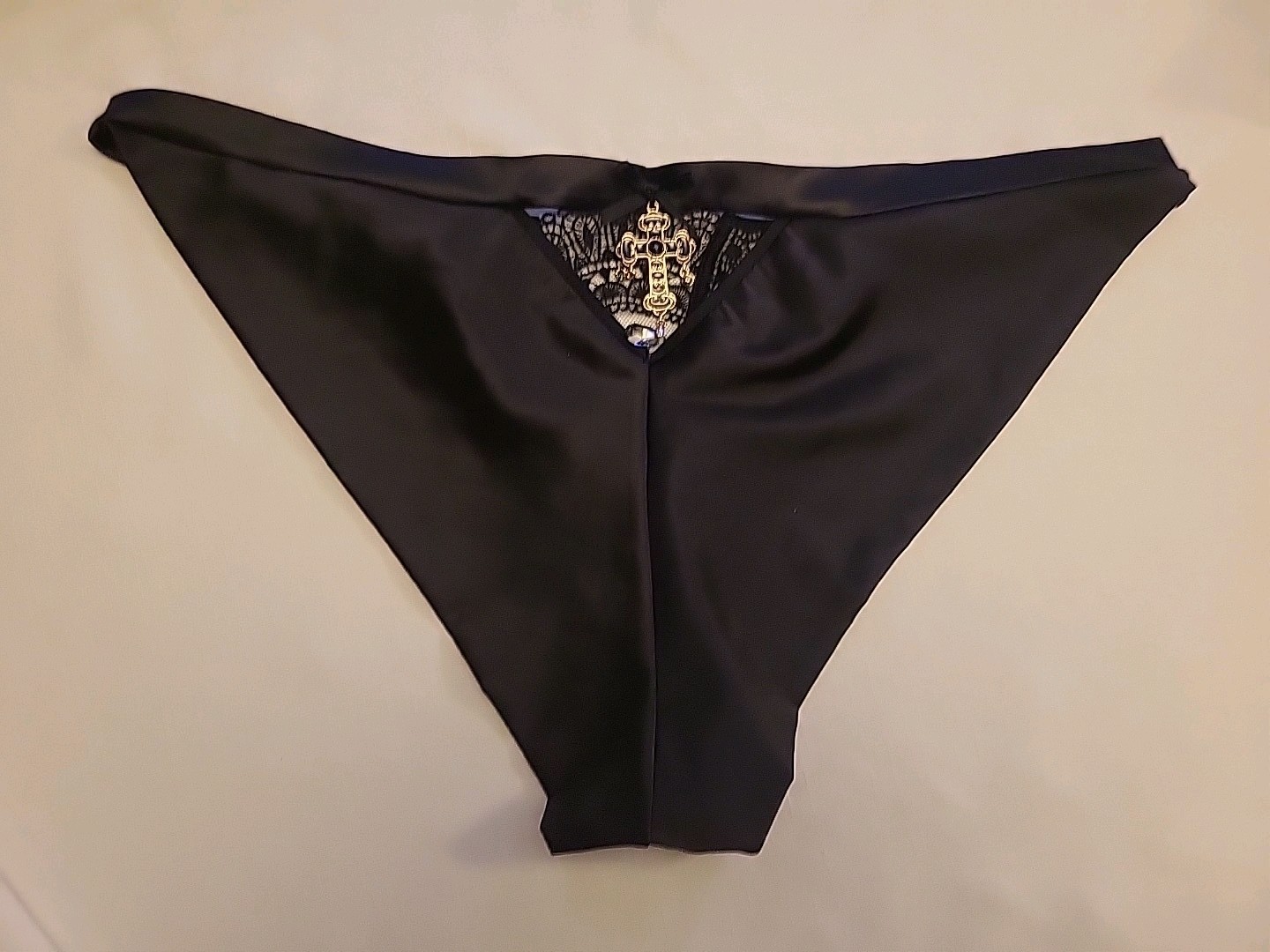 Honey Birdette Miss Soo Black Brief cross and chandelier crystal pendants Large
