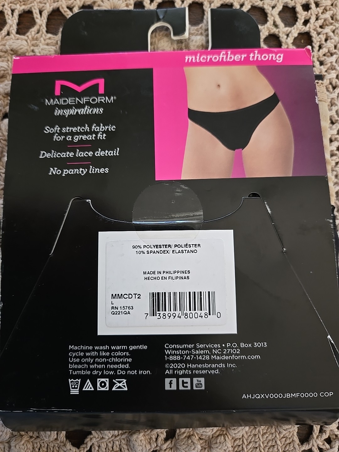 NEW Maidenform 2 Pair L/7 Thong Panties Black Tan Lace Detail NIFP