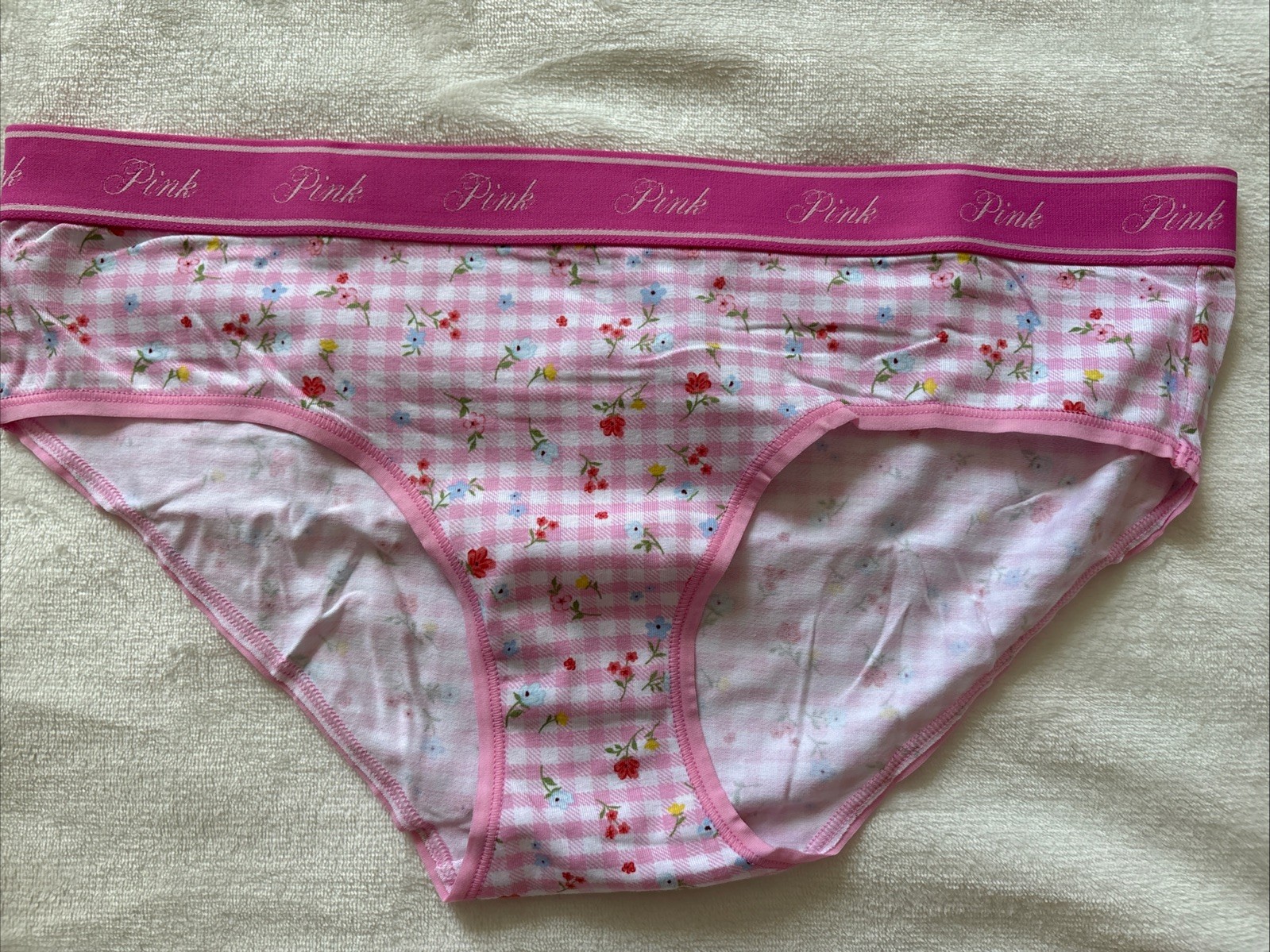 PINK Victoria’s Secret Panties Hiphugger Panty Cotton Pink Check Floral Large L