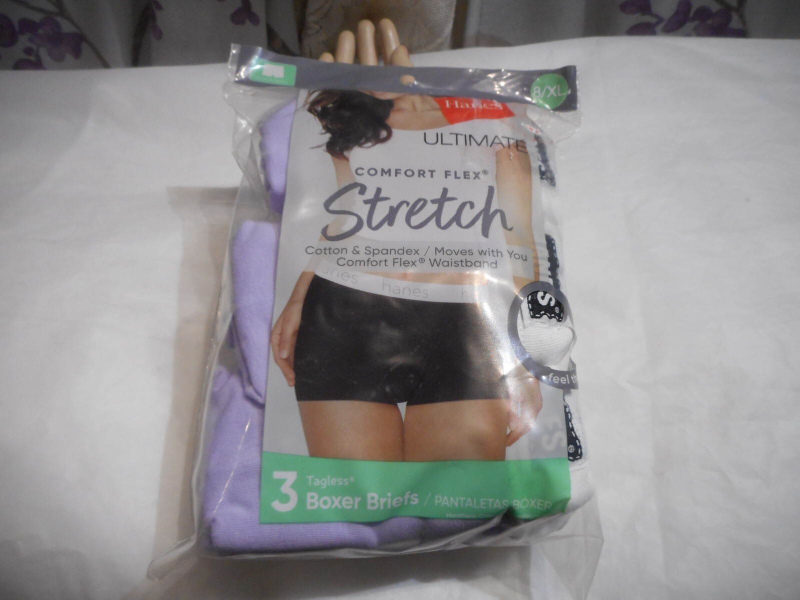 Hanes Ultimate Women’s 3 Tagless Boxer Briefs Purple/White Panty Size 8/XL