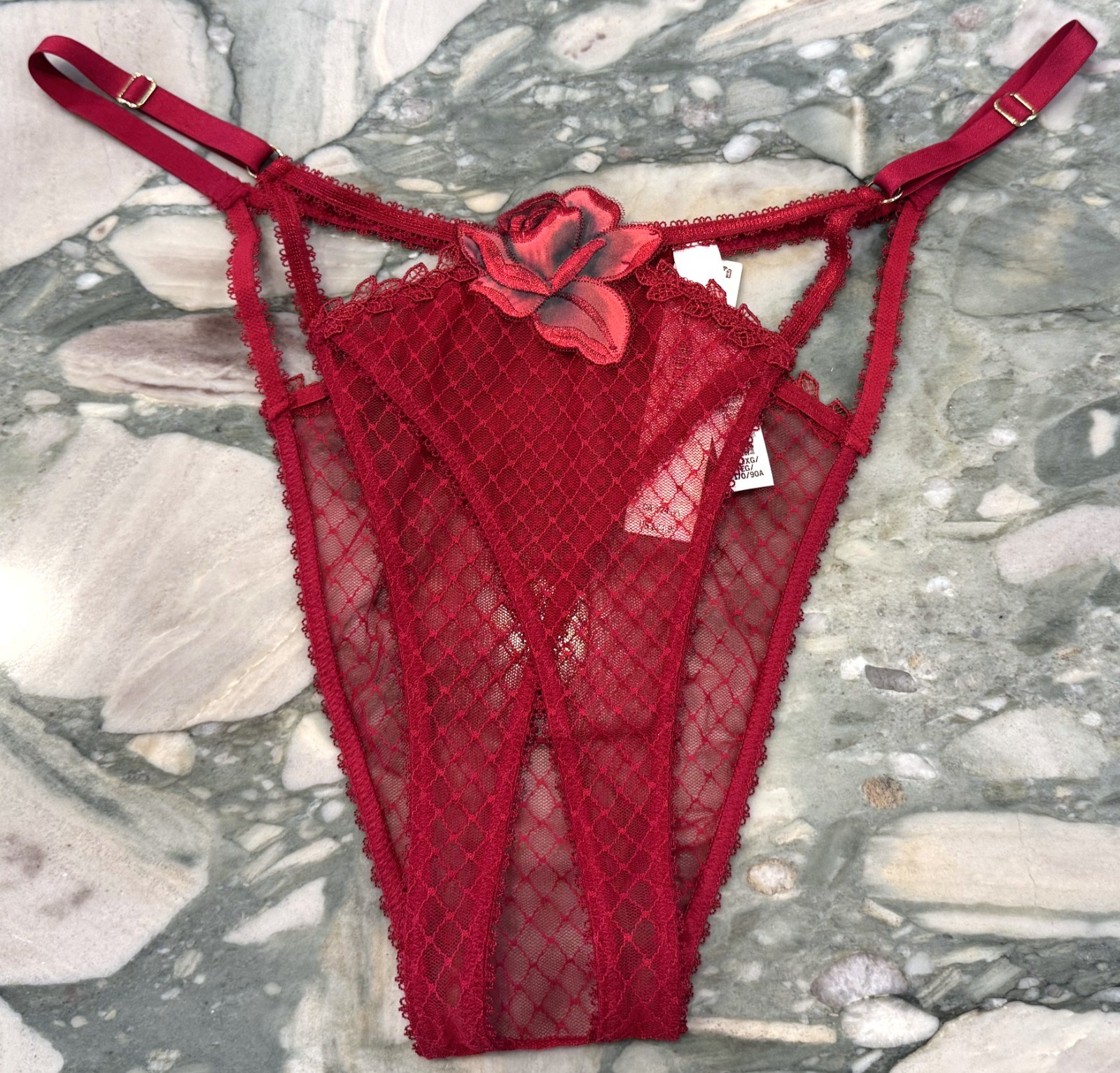NEW Victoria Secret Very Sexy Red Rose Strappy Open Brazilian – Red Lacquer – XL