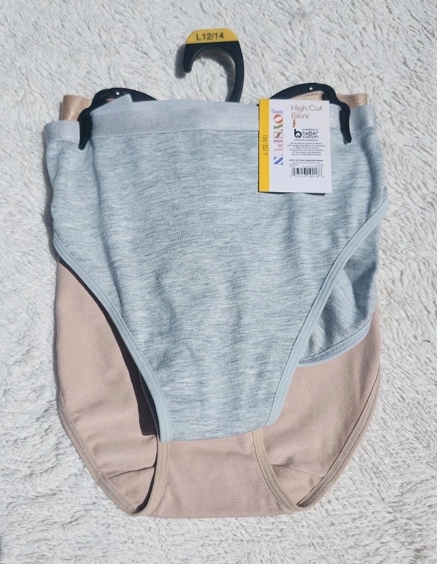 • NWT Joyspun 2 Pack High Cut Bikini Cotton Comfort Panties Large Gray & Tan