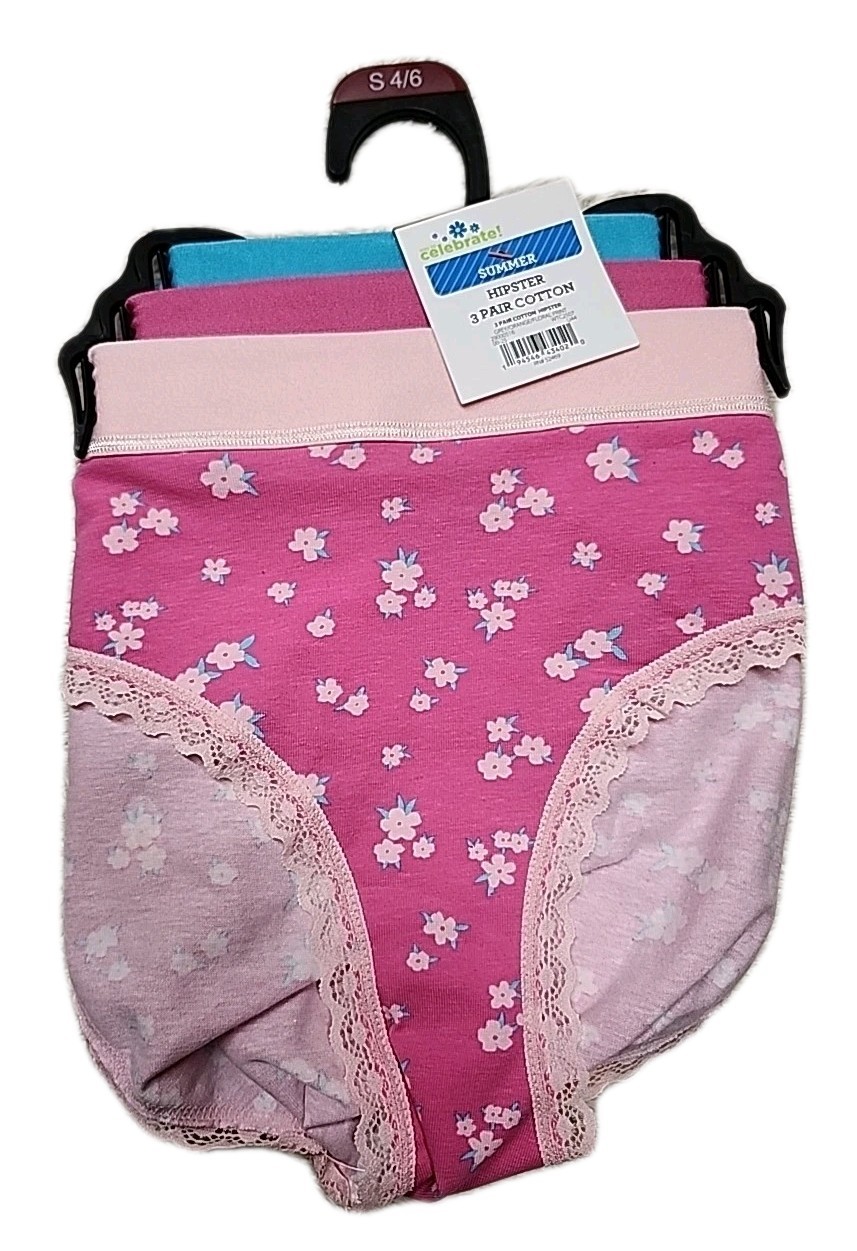 NWT Way To Celebrate Women’s 3-Pair Cotton Hipster Panties Small Multicolor