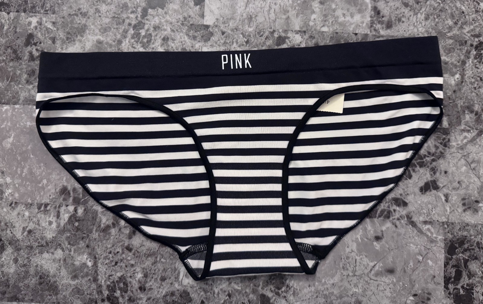 VICTORIA’S SECRET PINK S BLACK WHITE STRIPE SEAMLESS VINTAGE RARE BIKINI PANTIES