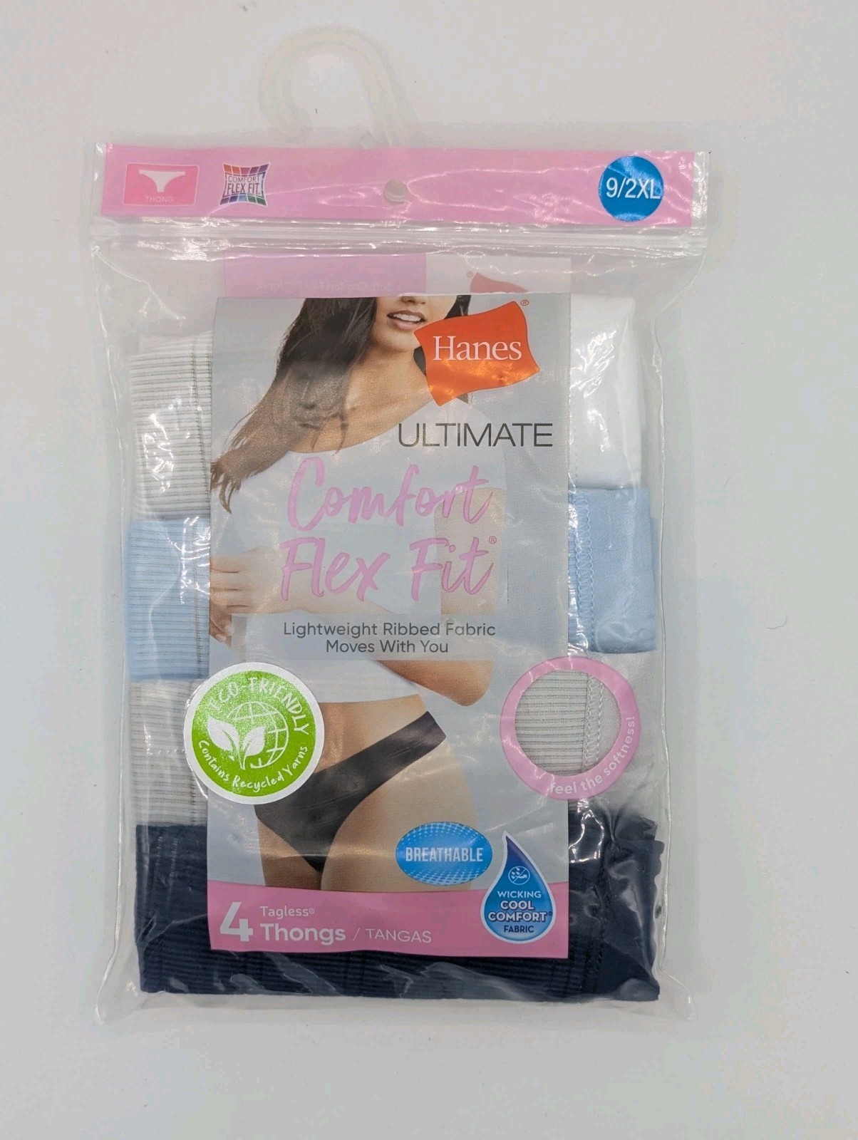 4-Pack Hanes Ultimate Comfort Flex Fit Women’s Sz 9/2XL Tagless Thongs Underwear