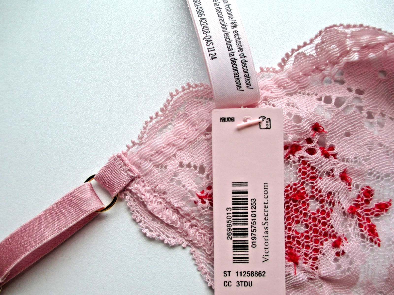 VICTORIA’S SECRET DREAM ANGELS V-String Thong Panty XL Pink NWT Red Embroidery
