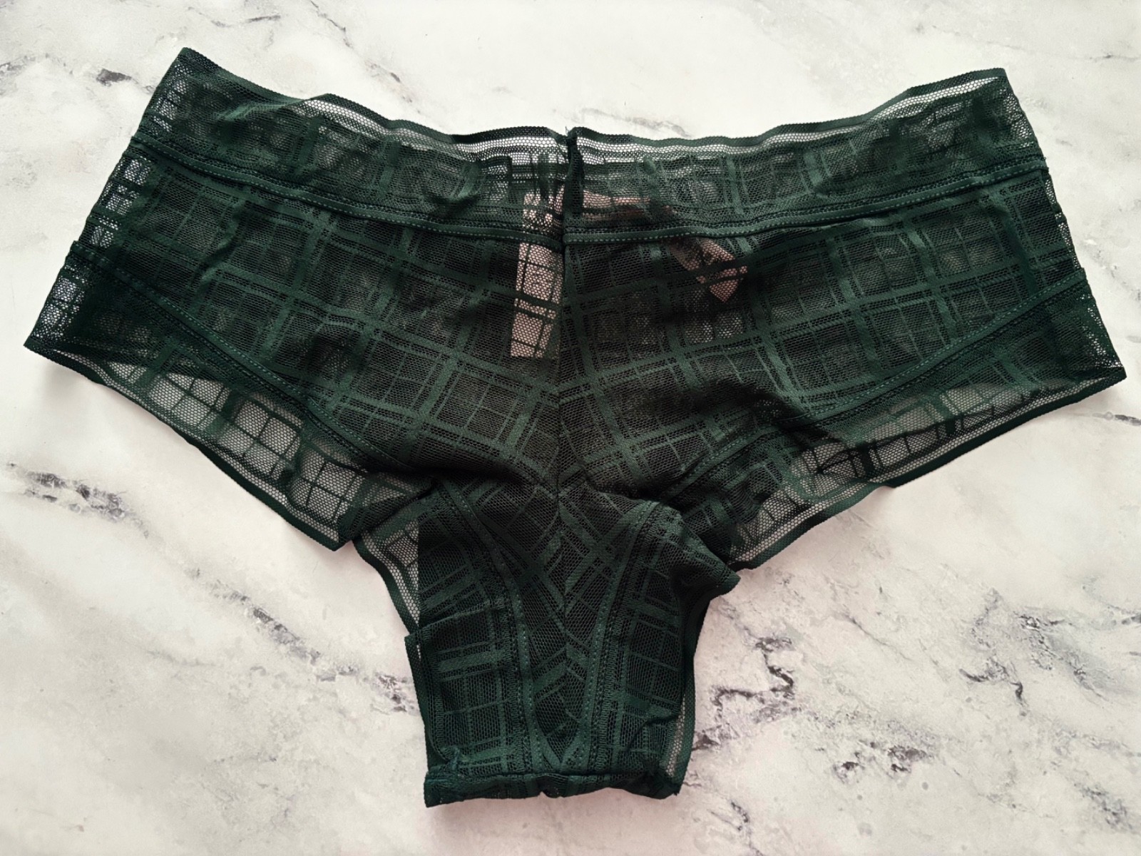 Victoria’s Secret Cheeky Panty Sheer Green Plaid Check Mesh S L XL