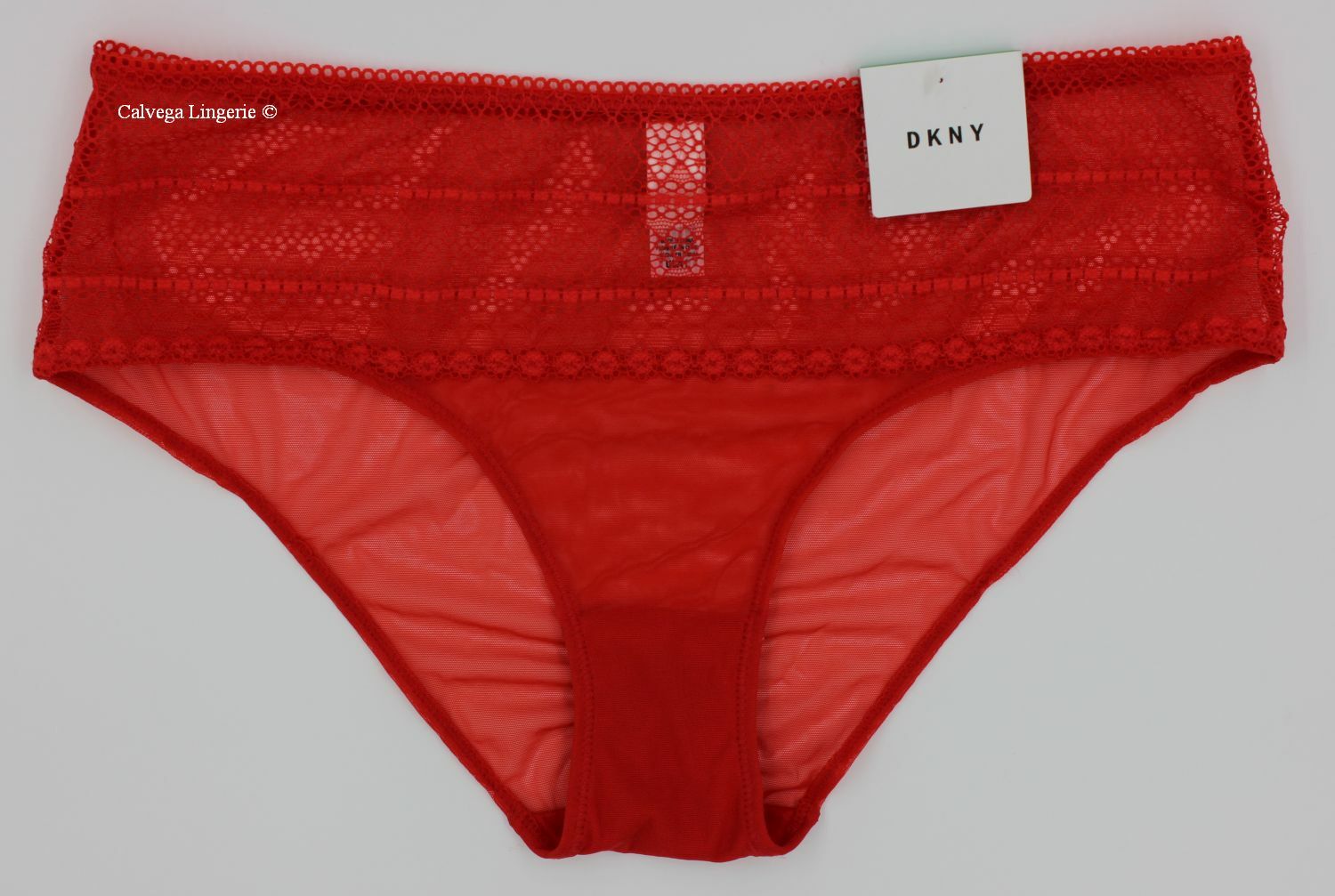 NWT DKNY DK5085 “Lace and Mesh” Lightweight Bikini Hipster Panty Red “Flame”, L