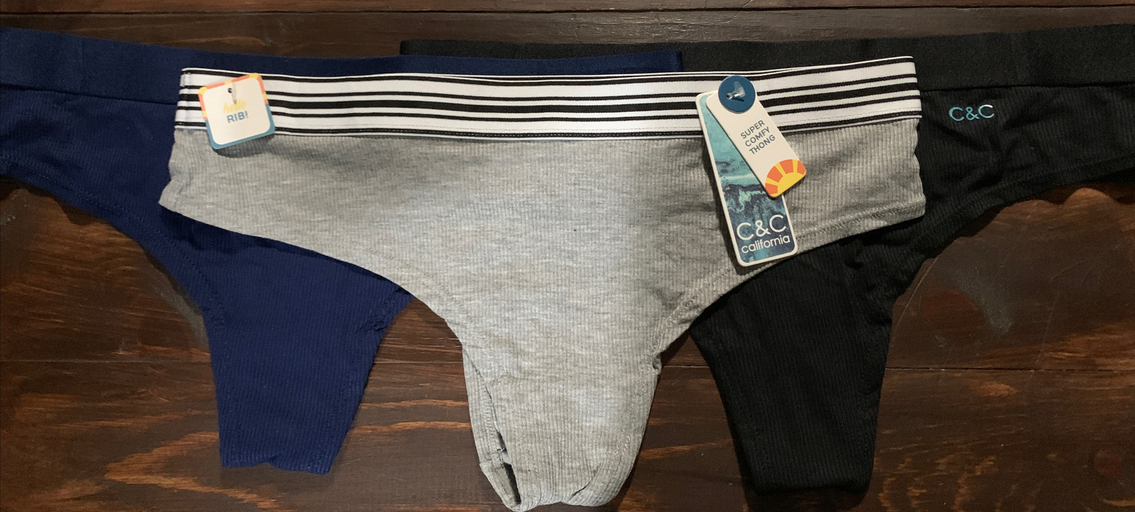C & C 3-Pack Super Comfy Thongs for Womens Size L Color Gray/Blue/Black