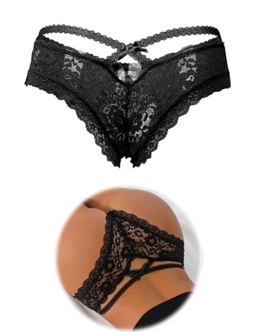 Women’s Sexy Lace Thong Plus Size Tanga Briefs 3X-Large-4X-Large 1pcs-black