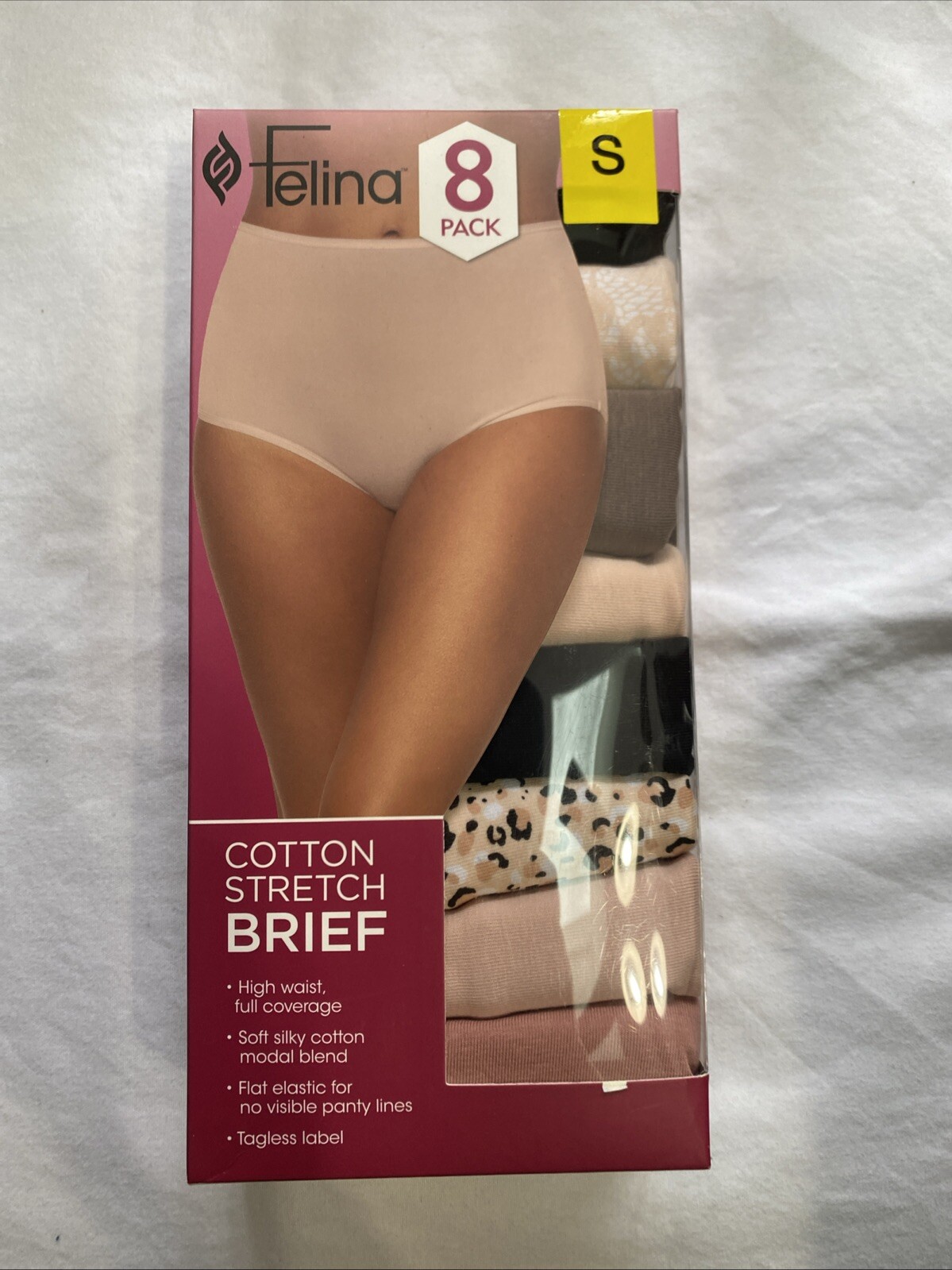 NEW FELINA MULTI-COLOR 8 PK COTTON STRETCH BRIEF PANTIES SZ S #124C