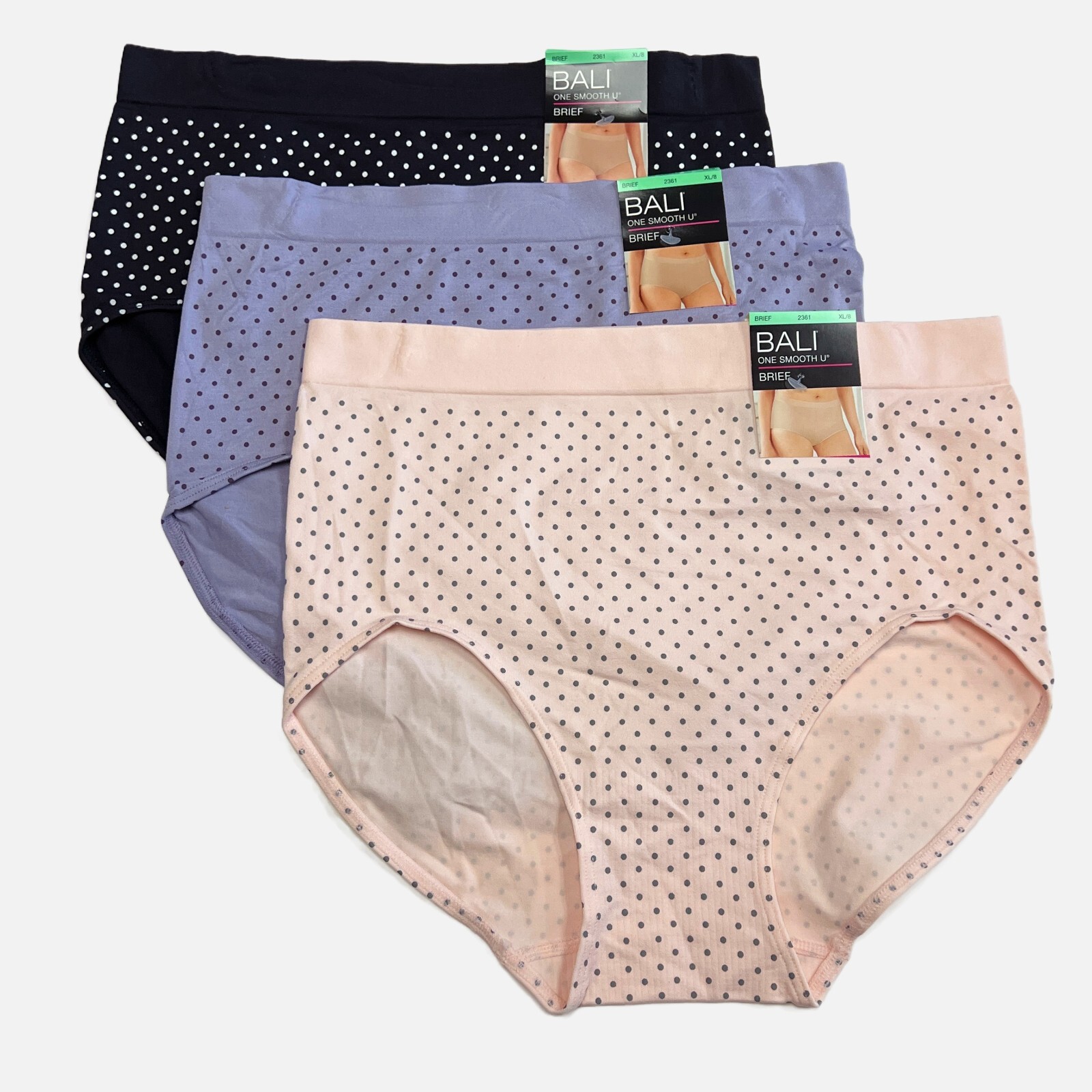 Bali One Smooth U Brief Panty XL Size 8 NWT 2361 Underwear 3 PACK Panties