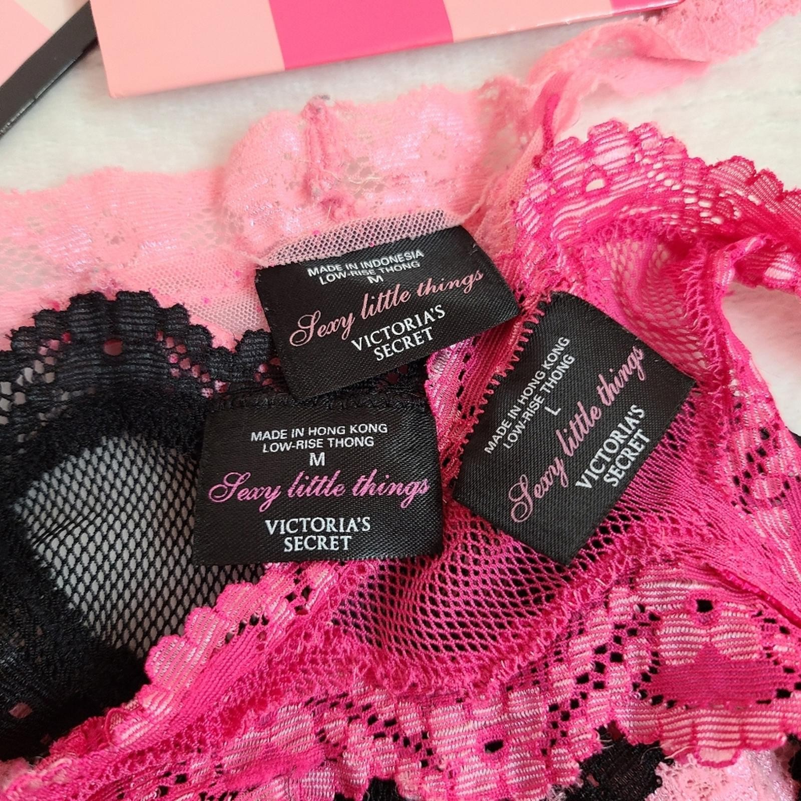 VTG VS Sexy Little Things 3pk Sexy Lace Thong Panties Size M Black Pink