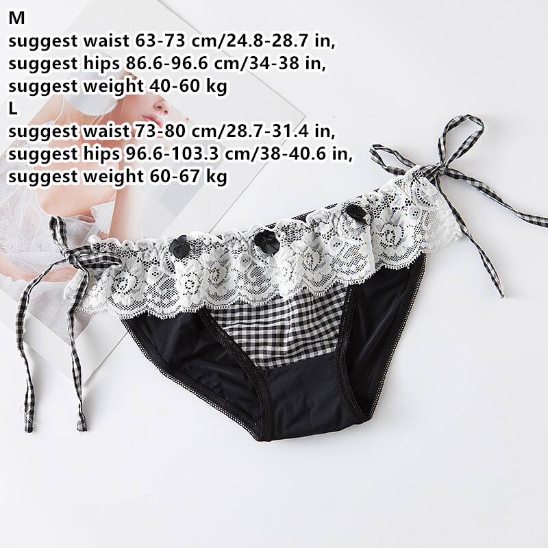 Ladies Check Panties Lace Up Thong Underwear French Knickers Briefs Lolita Cute