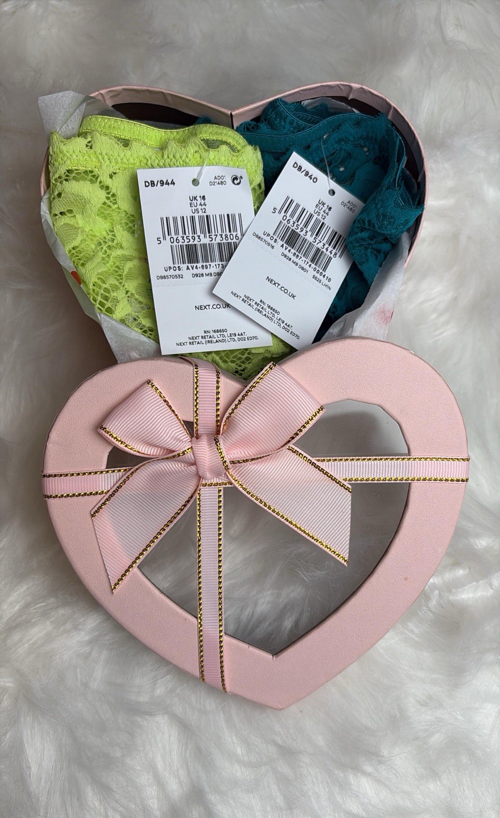 VALENTINE’S GIFT SET – NEXT HIGH-LACE KNICKERS – 2 PCS – UK16 – BLUE/GREEN
