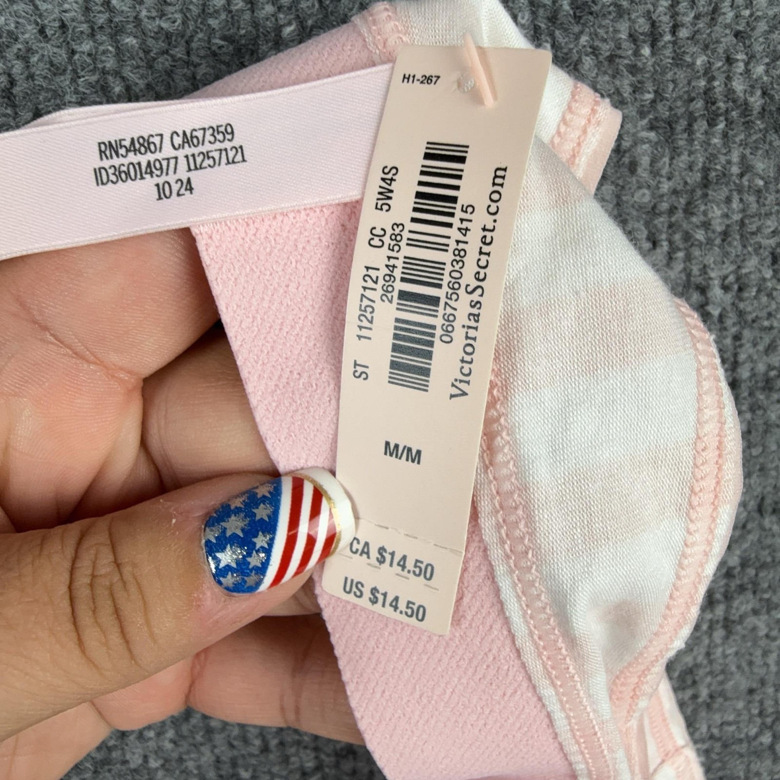 Victoria’s Secret Panties Womens Medium Pink Striped Rhinestone Thong String