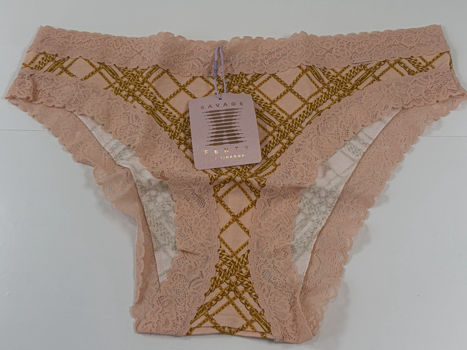 SAVAGE X FENTY Undie Cotton Essentials LaceTrim Cheeky Panty Chain Plaid Size XL