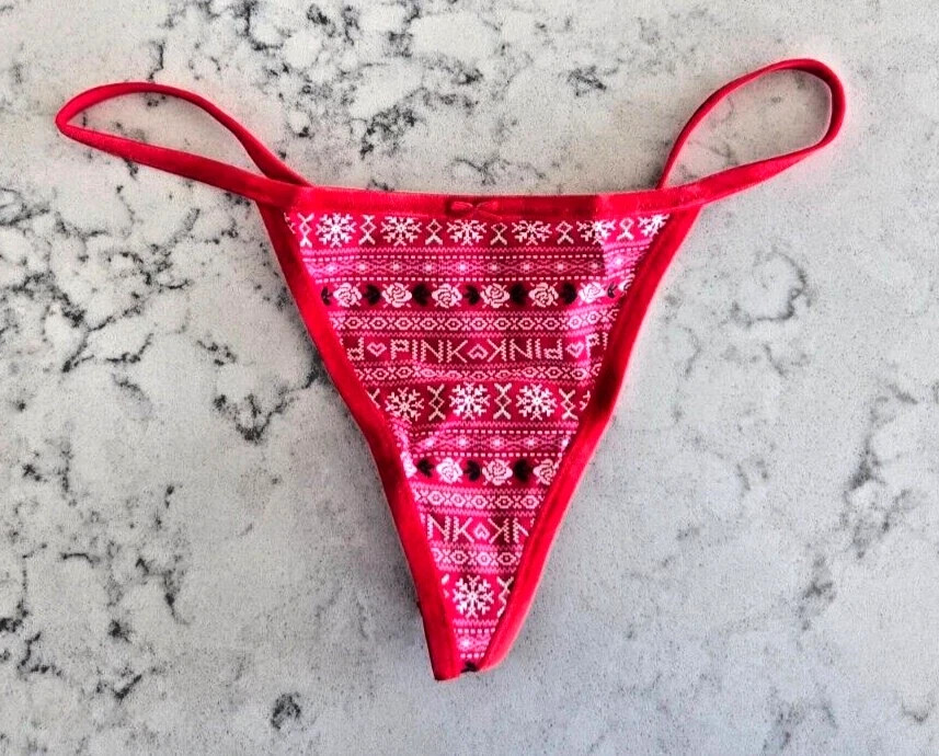 Victoria’s Secret PINK S Cotton V-String Panty Red Velvet Christmas Thong Small