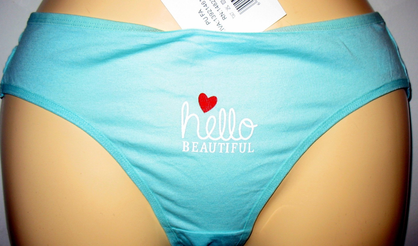 PANMANNI – NEW – XL- AQUA – COTTON STRETCH PANTY ” HELLO BEAUTIFUL, ” ON FRONT