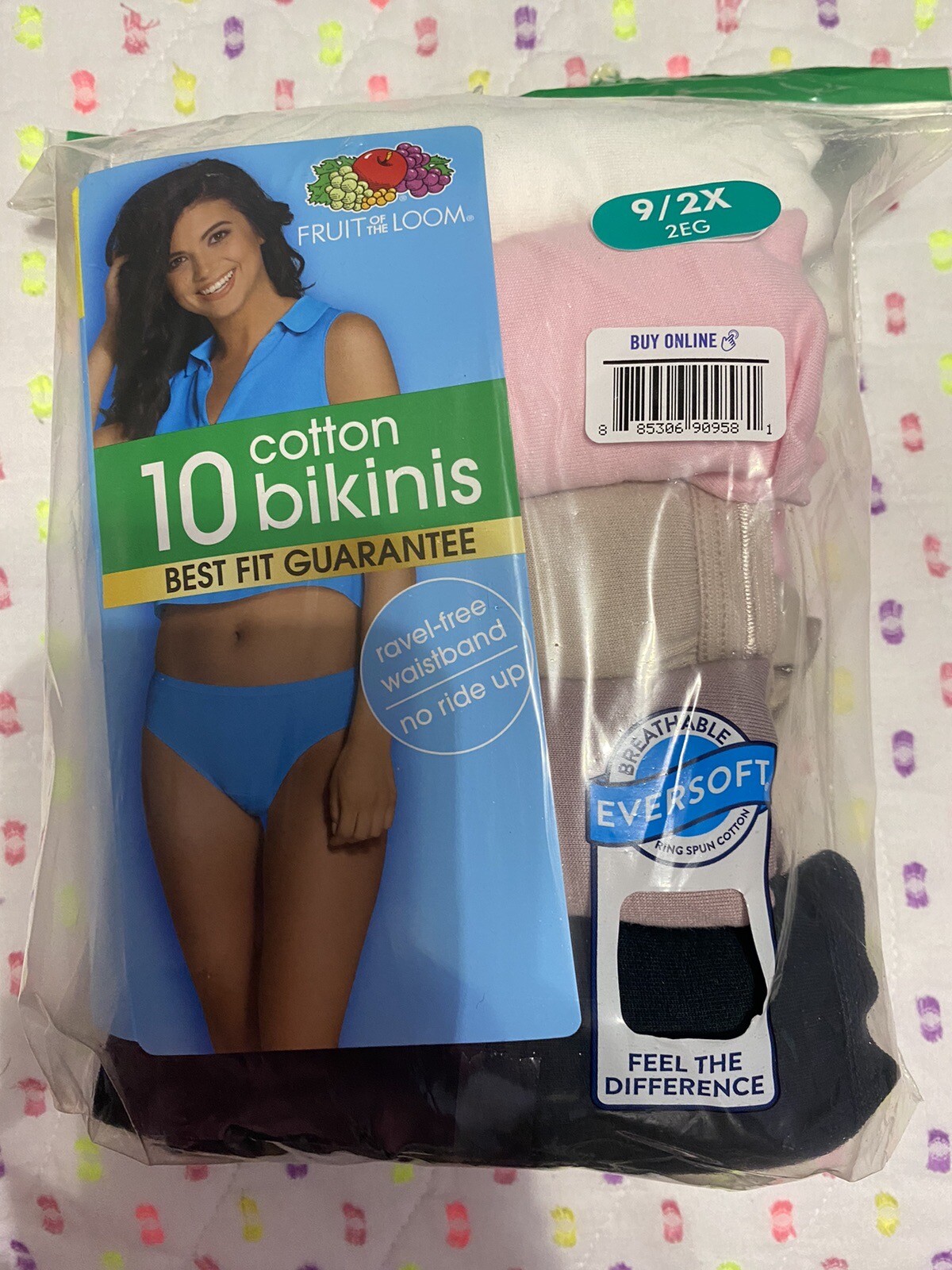 Women’s Fruit Of The Loom Bikinis 10 Pair 9/2x Breathable Eversoft No Ride Up
