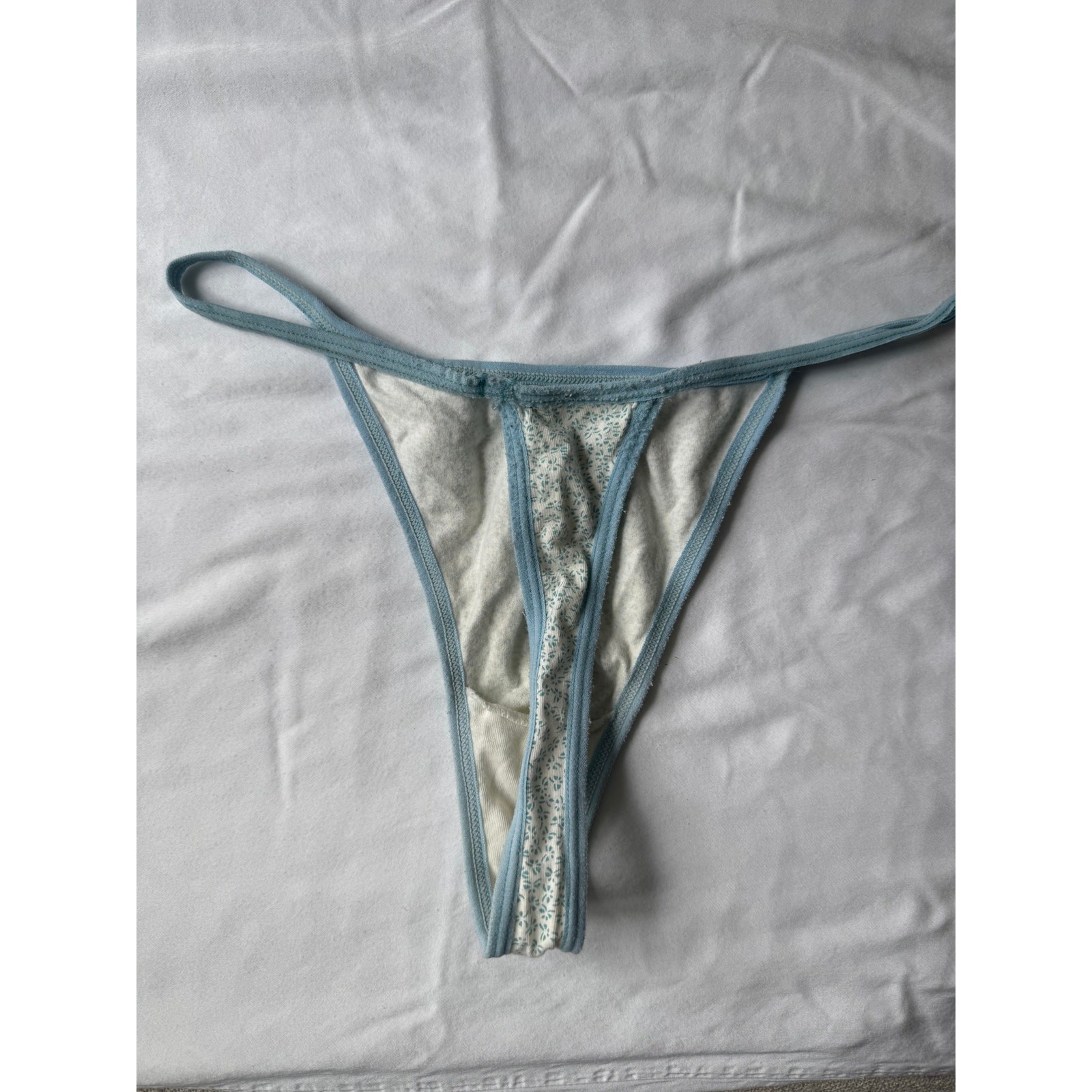 NWOT Vintage DKNY Size M Powder Blue Floral Cotton G-String Thong Panty Minimal