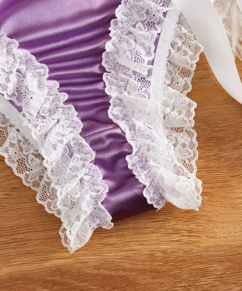 Purple Satin Lace frilly trim Knickers Bow Tie Side panties sissy size XL 16-18