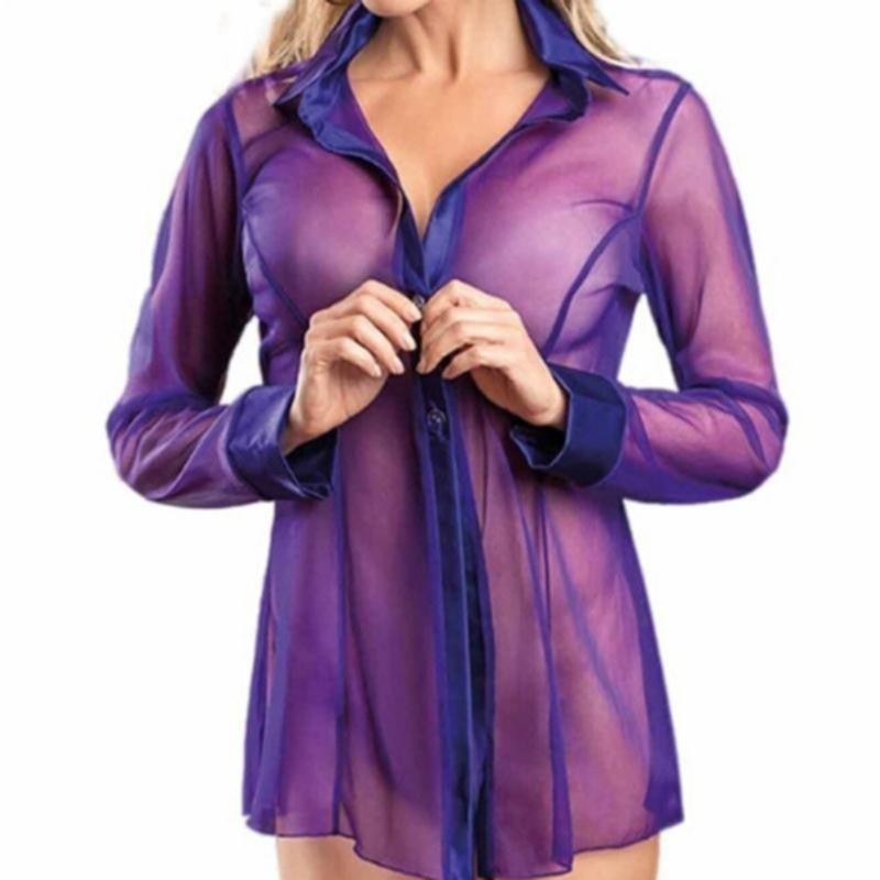 Women Sexy Dress Sheer Shirt Lingerie Sleepwear Mesh See Through Robe Nightwear