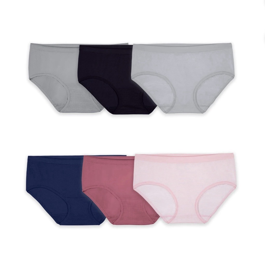 6-Pack FRUIT of the LOOM Women’s Size 9/2XL Hipsters Seamless • Assorted Colors