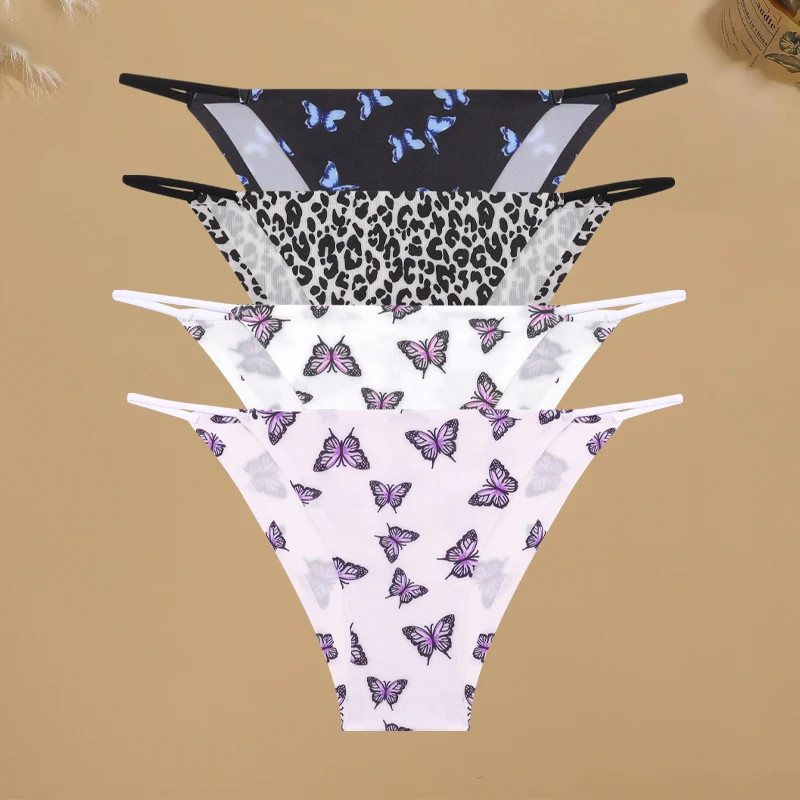 4 Pcs Women’s Graphic Print Briefs Seamless Lace Panties Breathable Low Waist