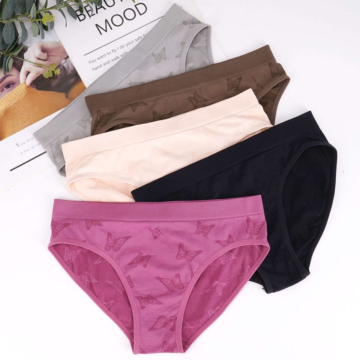 Women Breathable Low Rise Panties Butterfly Jacquard Brief S, M, L, XL, 2XL