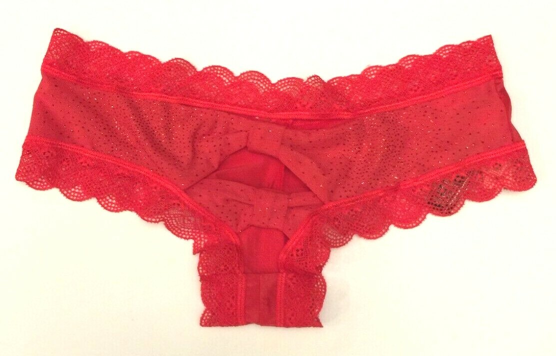Victorias Secret Very Sexy Red Bow Back Cheeky Panty Size XS Sparkly Cut Out NWT
