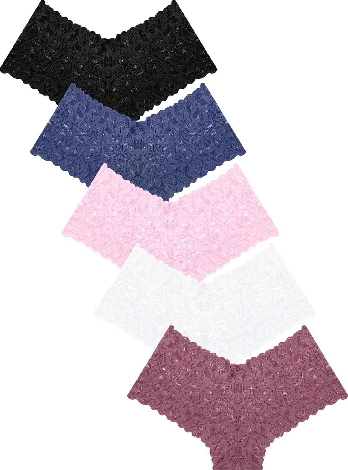 Sexy Lace V Waist Breathable Boyshorts Panties for Women 5 Pack Underwear Set