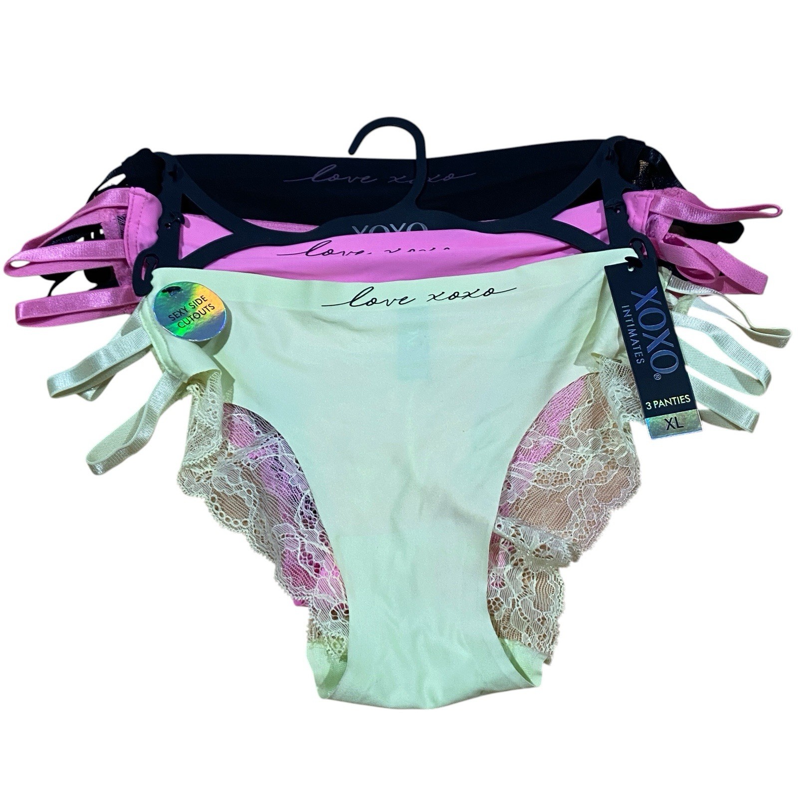 3 NWT XOXO Intimates Sexy Side Cutouts Panties XL