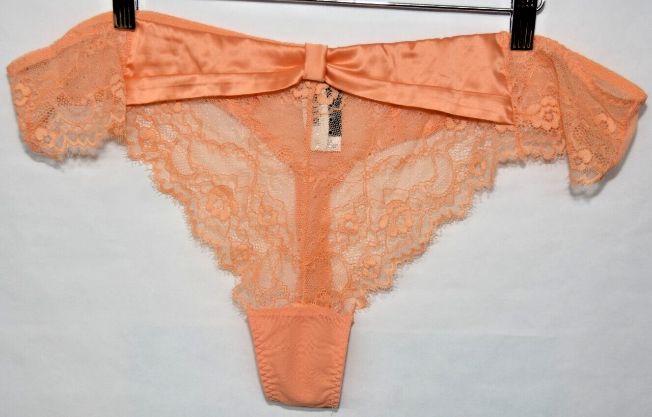 NWT Adore Me Apricot Lace Thong Large Satin Bow Details Panty 3X 3XL