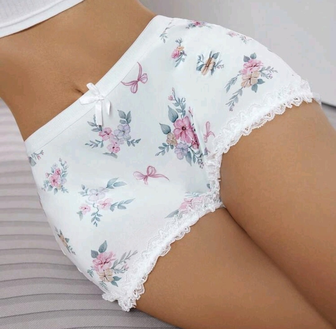 💖 White Vintage Floral Style Silky Feel French Shorts Knickers Sissy L UK 12-14