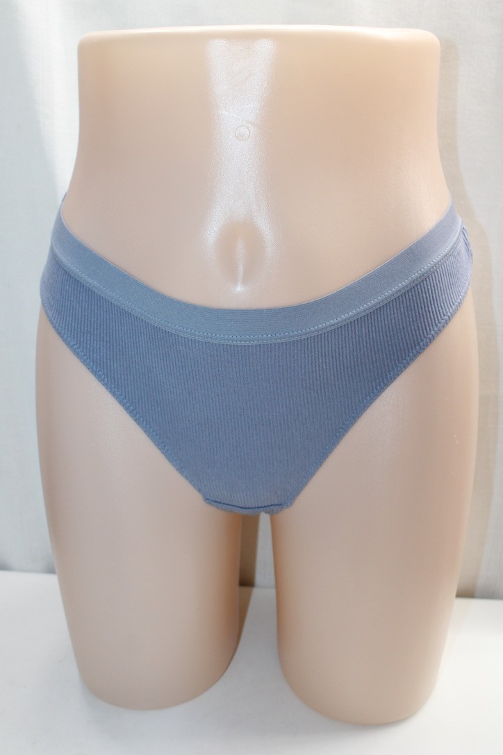 Blue Viscose Elastane Ribbed Soft Tummy Control Seamless Sport Thong Panties S