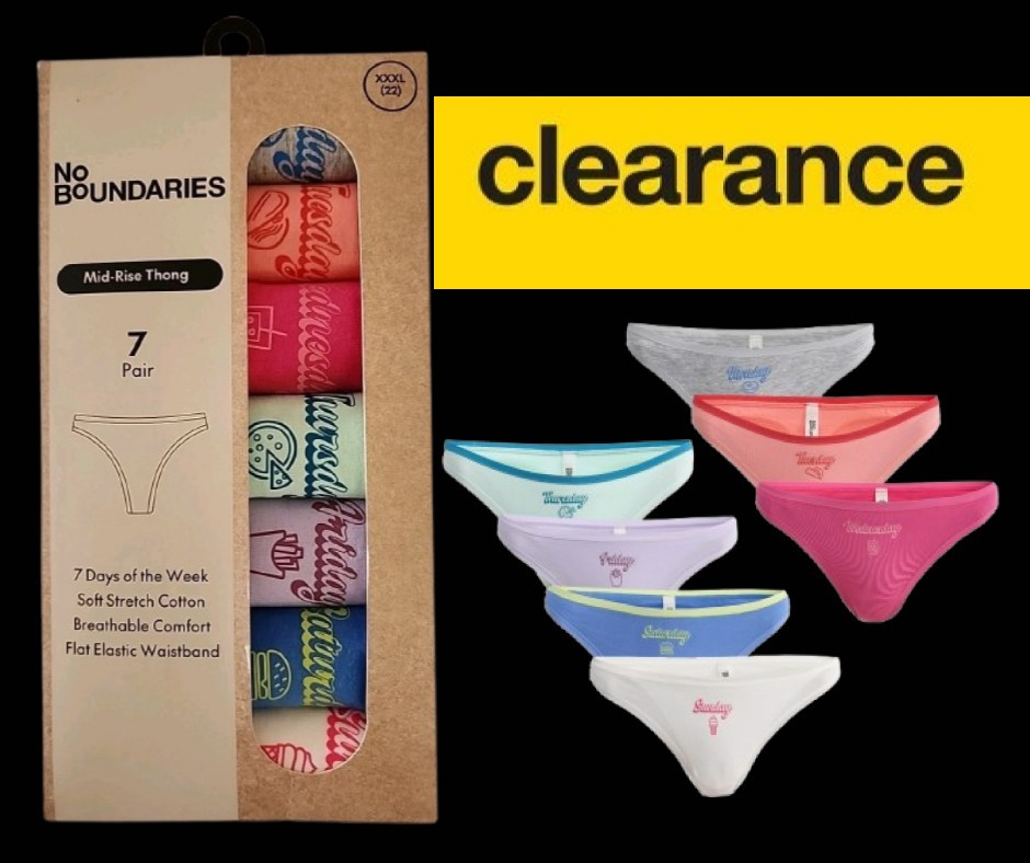 No Boundaries Cotton Thong Panties Days of the Week 7 Pack Women’s Size XXXL NEW