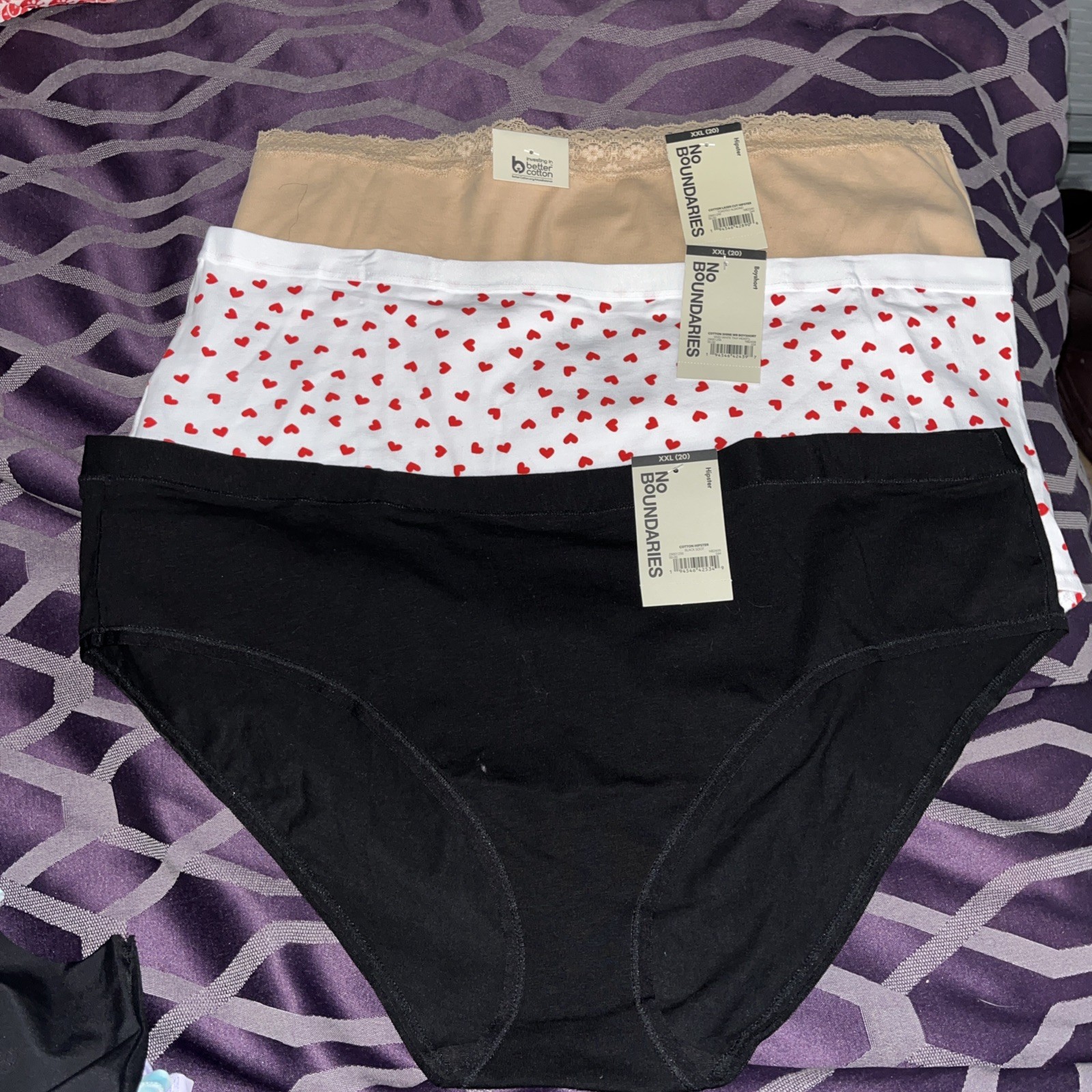 3 Pairs No Boundaries Hipster Boyshort Panties Size XXL 22 sexy Cotton Nylon