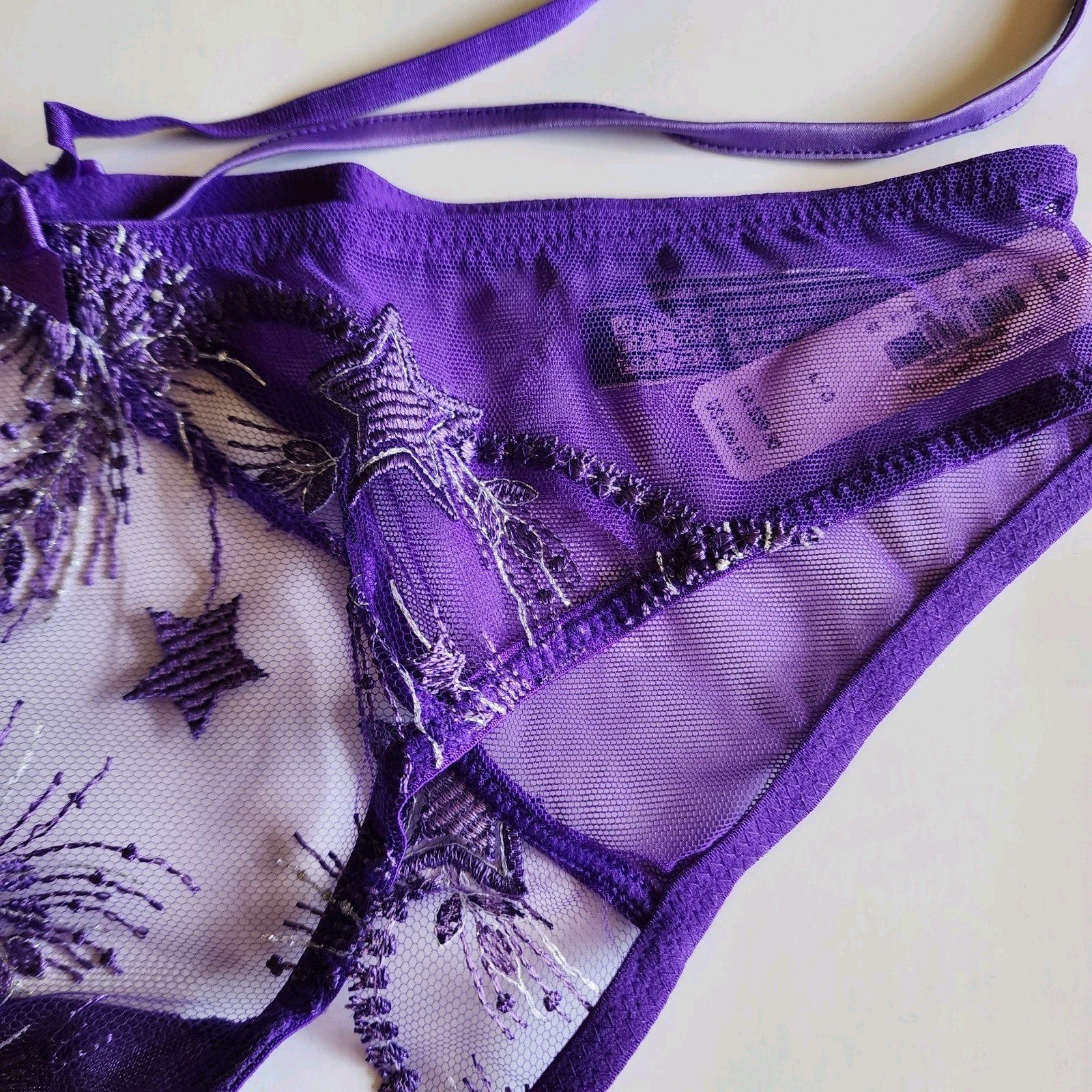 Victoria’s Secret Very Sexy Cheekini Tanga NWT Purpule Lace Embroidered Size L