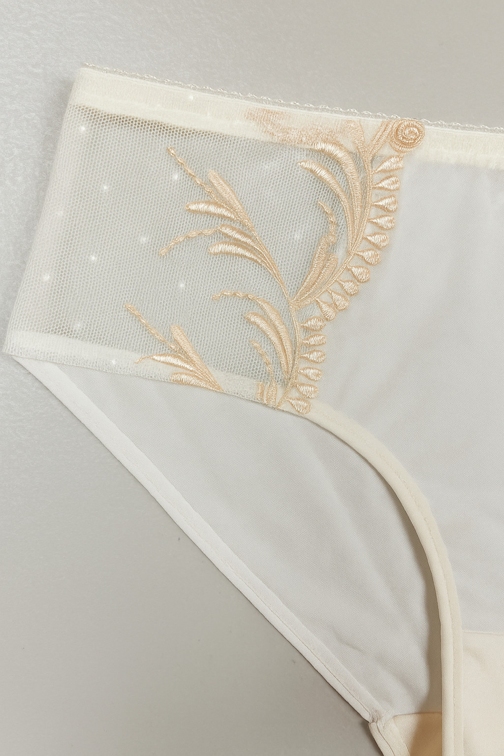 E et D S60039 Sheer Mesh Bikini with Embroidered Leaf Detail and Rosette Accent