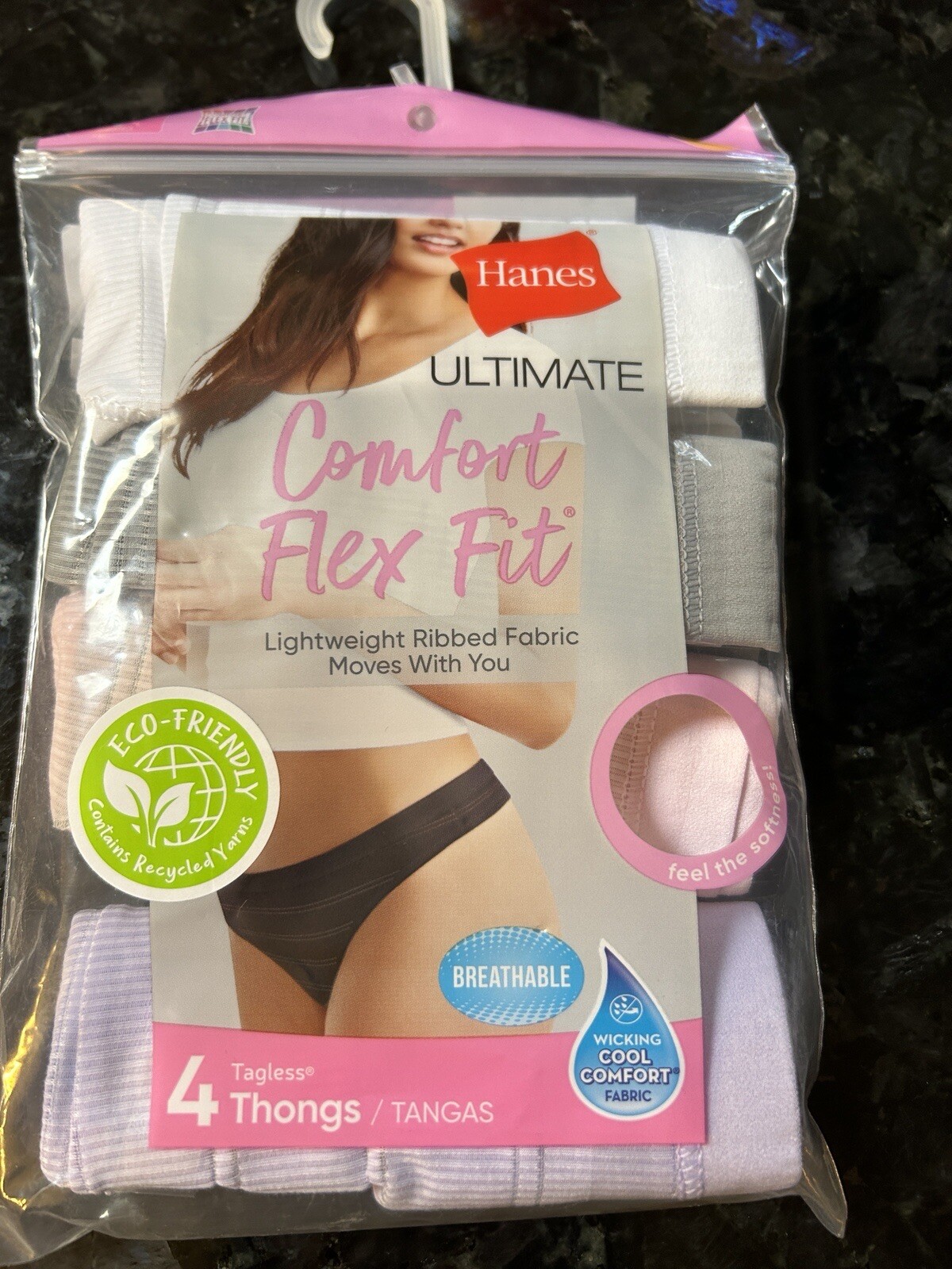 Hanes Womens 4 Pack Ultimate Breathable Comfort Flex Fit Thong Size 7 NEW