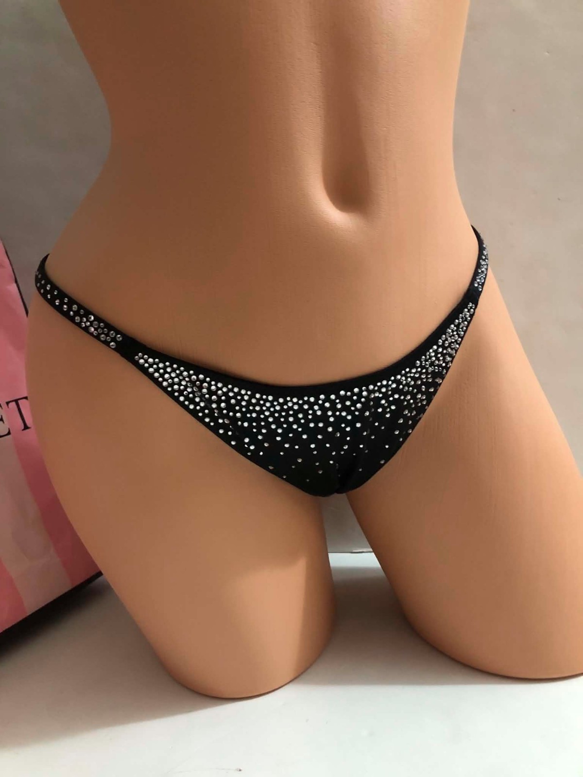 Victoria’s Secret Sparkle Scattered Crystal Shine Strap Brazilian Panty Black
