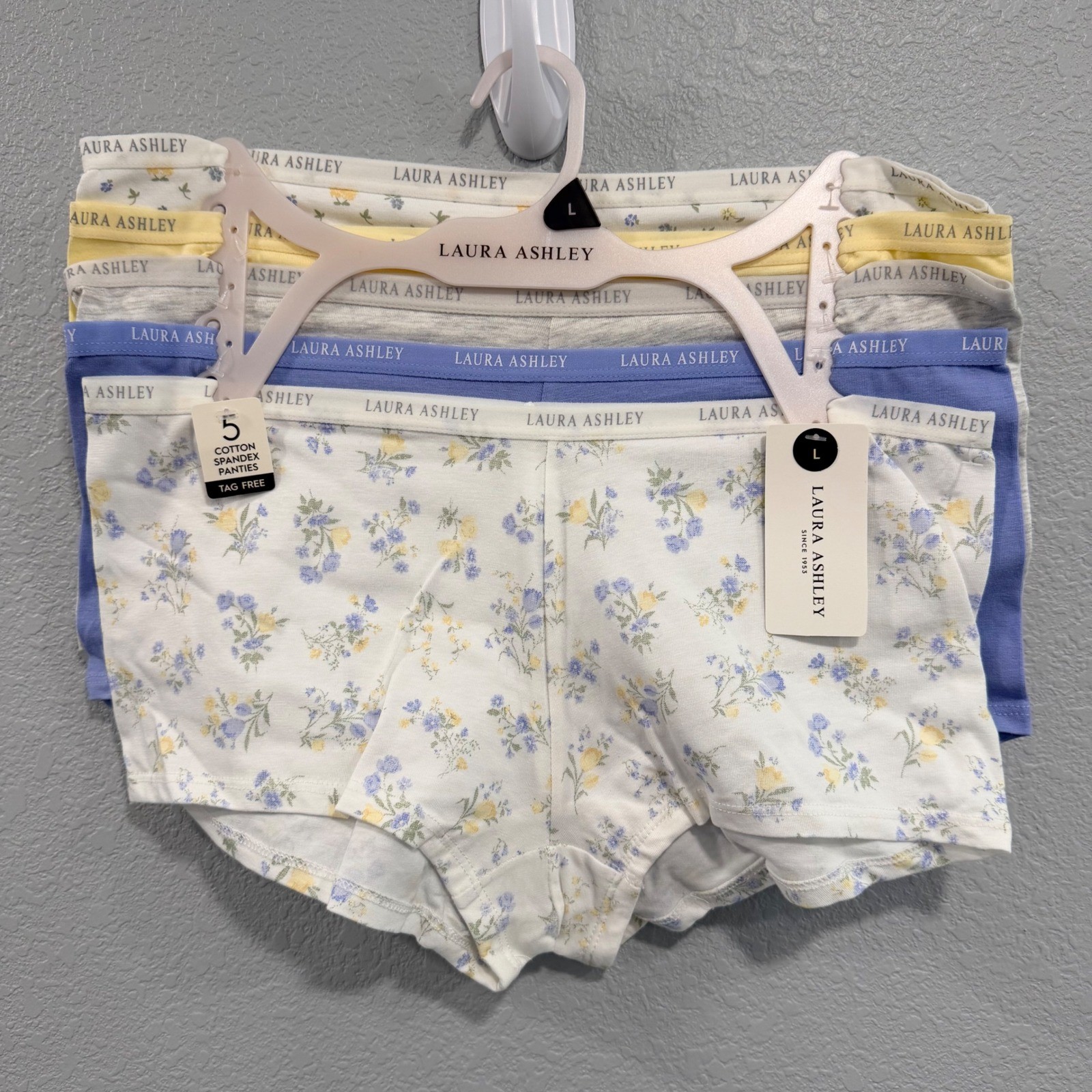 NEW Laura Ashley Womens 5 Pack Cotton Spandex Panties Floral Solid Multi