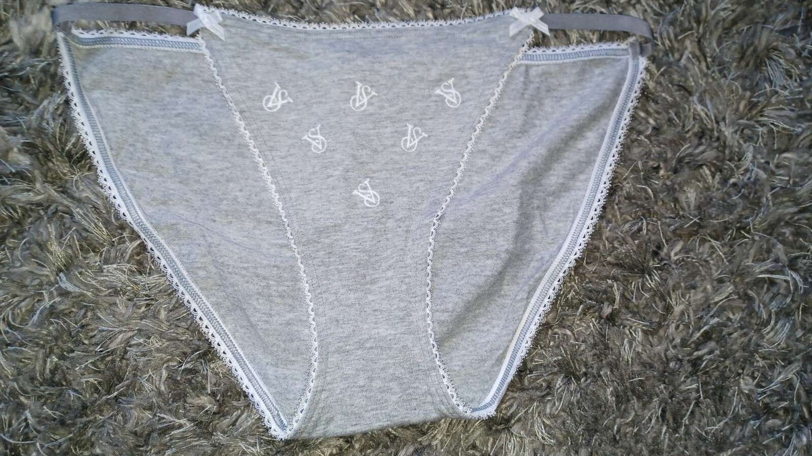 NeW Embroidered cotton string bikini Panty Size medium grey logo