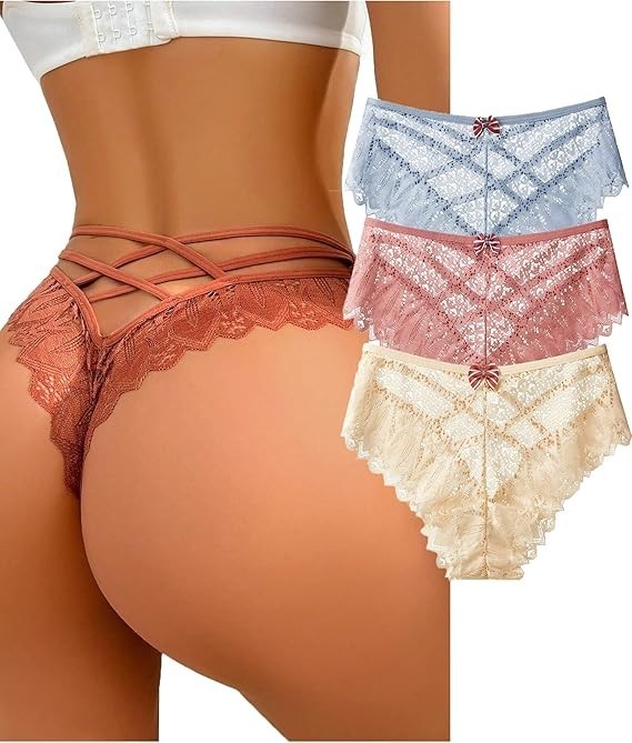 3 Pack Tangas para Mujer Bragas de Encaje Lencería Sexy Ropa Interior Bikini