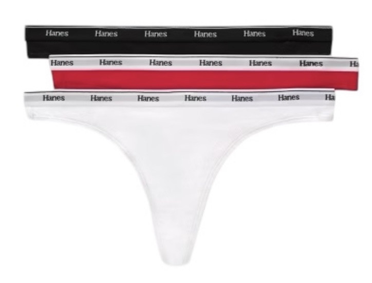 HANES Women’s 3-Pack Cotton Thong Underwear Panties Red Black White Size 2XL/9